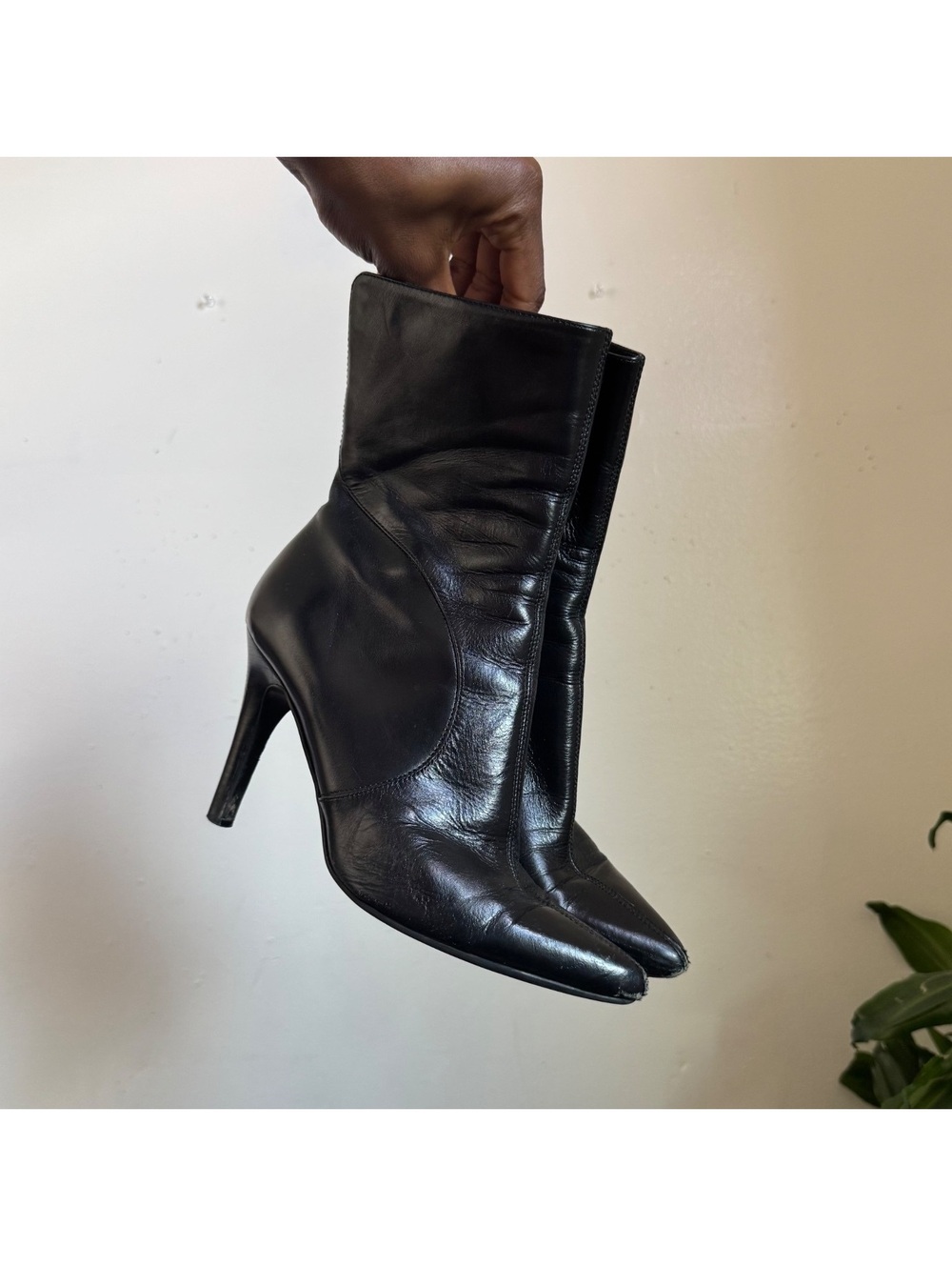 Nine West Vintage Y2K Black Leather Pointed Toe Stiletto Ankle Boots US 6.5M - Picture 2 of 8